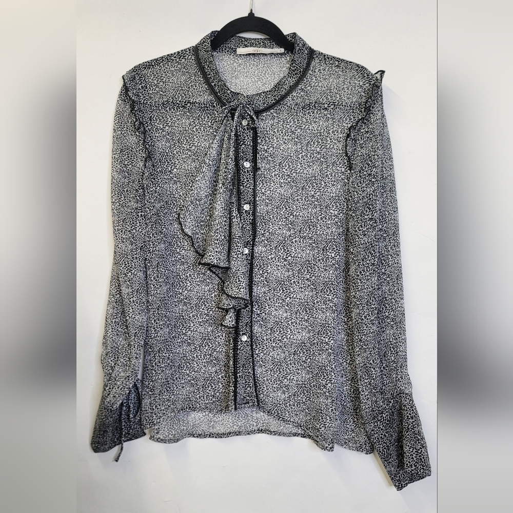 Aako sheer Animale Print Ruffly Long-Sleeve blouse